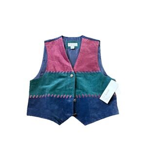 Milano Design Group Suit Vest Mens Large Blue Green Print Leather Western NEW